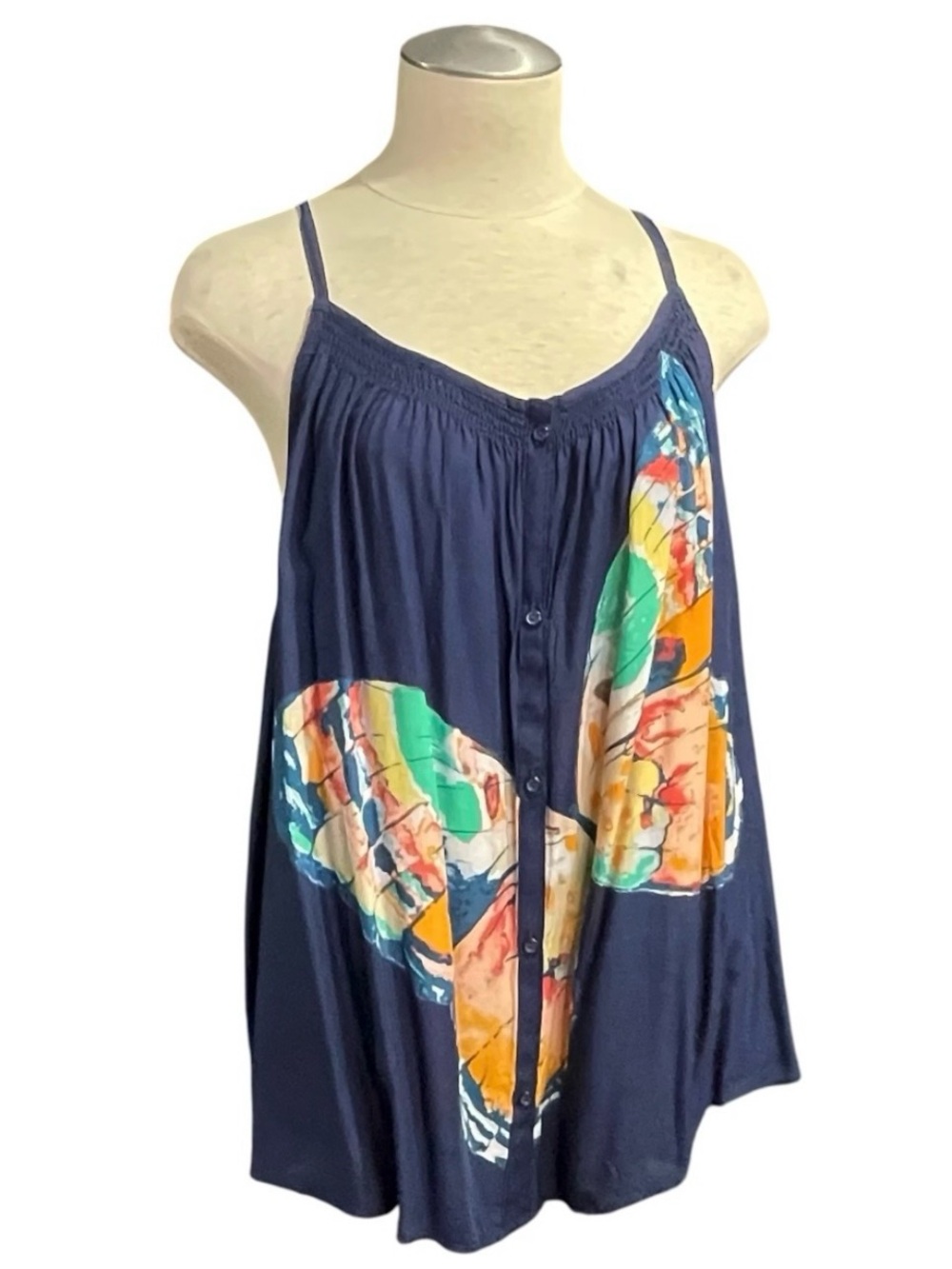 Vintage Old Navy Flowly Strappy Button Down Butterfly Tank Boho Beachy Y2K